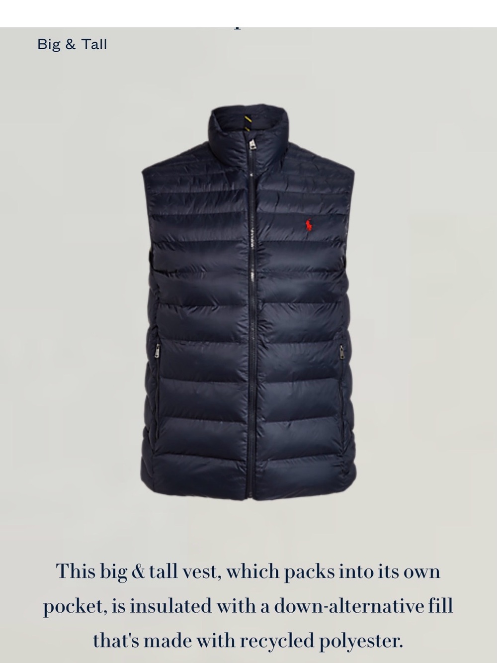 Ralph Lauren Navy Quilted Packable Vest with Red Pony
